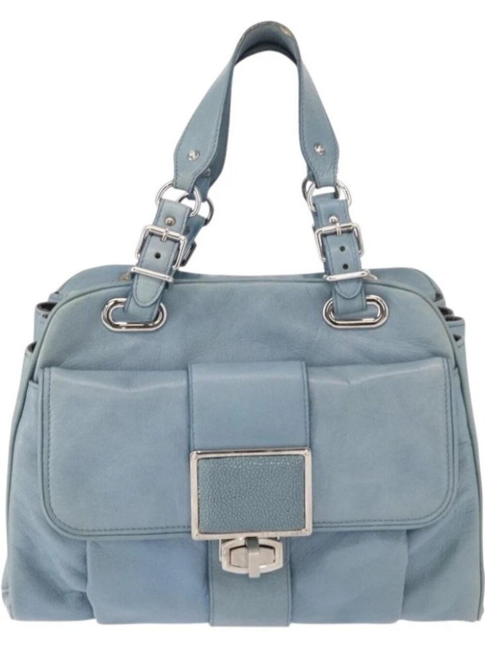 BALENCIAGA Hand Bag Leather Light Blue Silver Auth - Picture 2 of 16